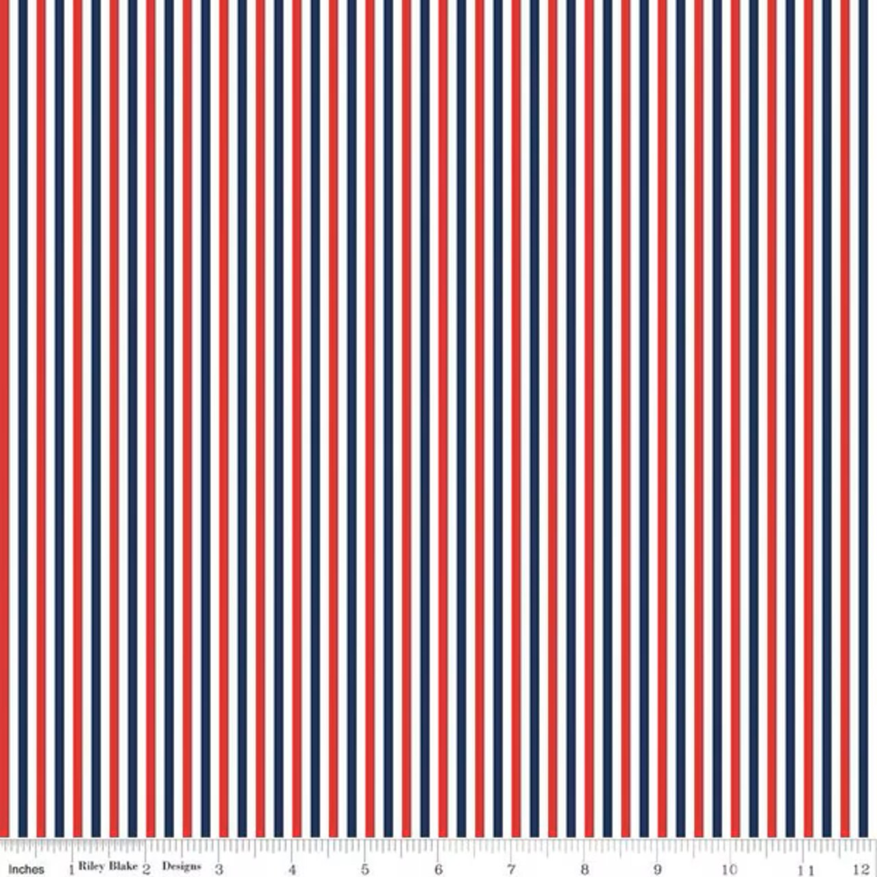 Fabric Riley Blake Basics White/Patriotic 1/8" Stripes by the Quarter Yard C495-PATRIOTIC